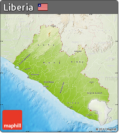 Physical Map of Liberia, lighten, land only
