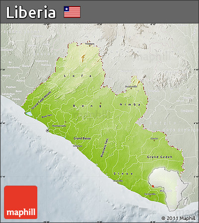 Physical Map of Liberia, lighten, semi-desaturated