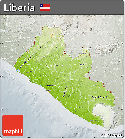 Physical Map of Liberia, lighten, semi-desaturated