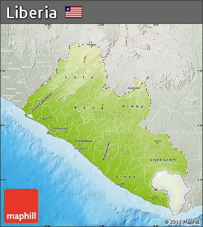 Physical Map of Liberia, lighten, semi-desaturated, land only