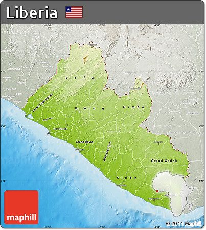 Physical Map of Liberia, lighten, semi-desaturated, land only