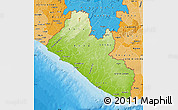 Physical Map of Liberia, political shades outside