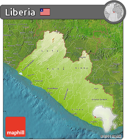 Physical Map of Liberia, satellite outside