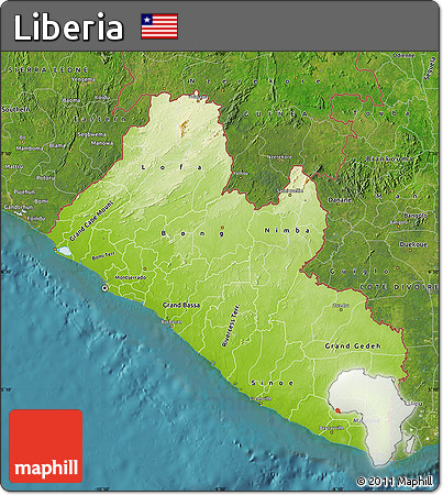 Physical Map of Liberia, satellite outside