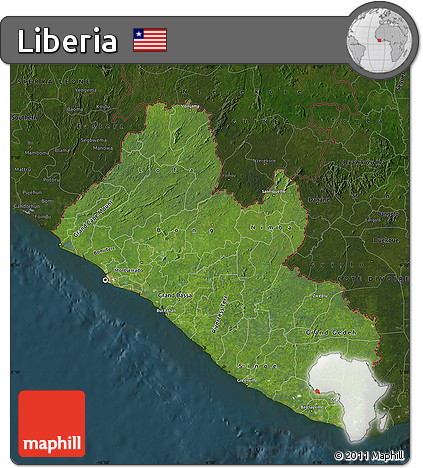 Satellite Map of Liberia, darken