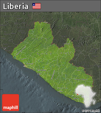 Satellite Map of Liberia, darken, semi-desaturated