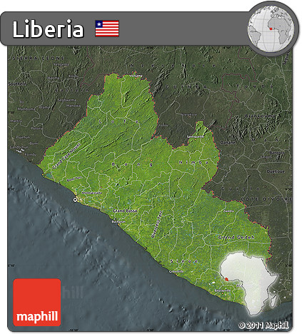 Satellite Map of Liberia, darken, semi-desaturated