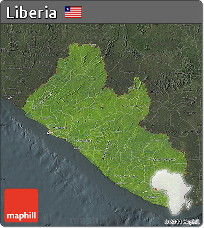 Satellite Map of Liberia, darken, semi-desaturated