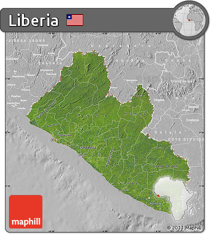Satellite Map of Liberia, lighten, desaturated