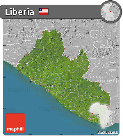 Satellite Map of Liberia, lighten, desaturated, land only