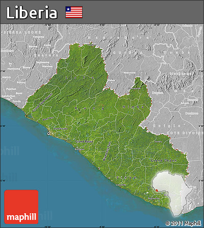 Satellite Map of Liberia, lighten, desaturated, land only