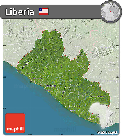 Satellite Map of Liberia, lighten, land only