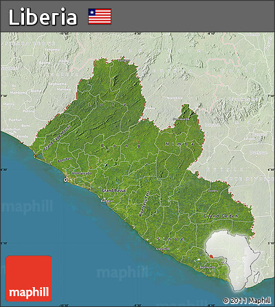 Satellite Map of Liberia, lighten, land only