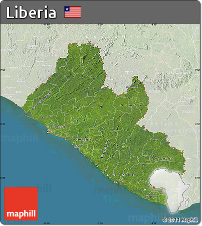 Satellite Map of Liberia, lighten, land only
