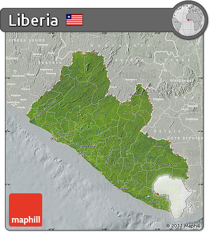 Satellite Map of Liberia, lighten, semi-desaturated