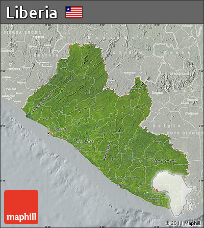 Satellite Map of Liberia, lighten, semi-desaturated