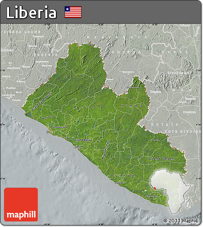 Satellite Map of Liberia, lighten, semi-desaturated