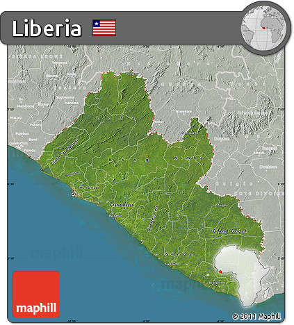 Satellite Map of Liberia, lighten, semi-desaturated, land only