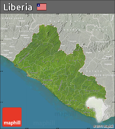 Satellite Map of Liberia, lighten, semi-desaturated, land only