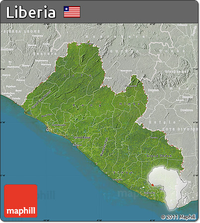 Satellite Map of Liberia, lighten, semi-desaturated, land only