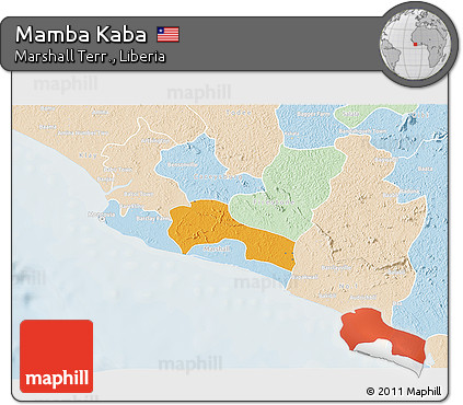Political 3D Map of Mamba Kaba, lighten