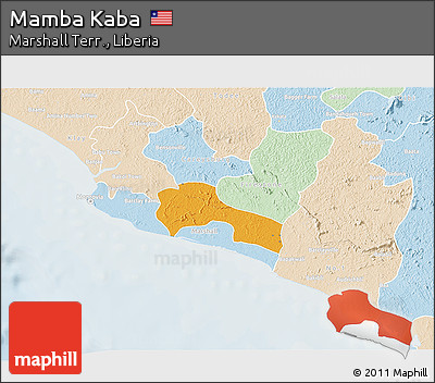 Political 3D Map of Mamba Kaba, lighten