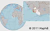 Gray Location Map of Kakata, highlighted country, highlighted parent region, within the entire country, hill shading