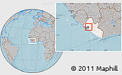 Gray Location Map of Kakata, highlighted country, highlighted parent region, hill shading