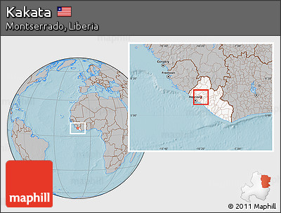 Gray Location Map of Kakata, highlighted country, hill shading