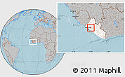 Gray Location Map of Kakata, highlighted country, hill shading