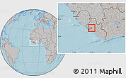 Gray Location Map of Kakata, hill shading