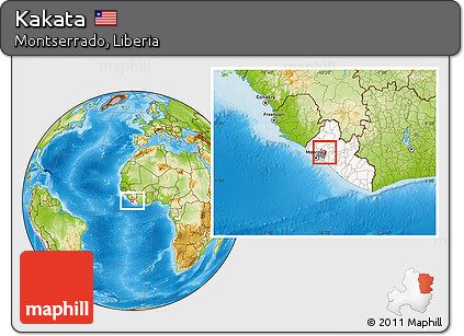 Physical Location Map of Kakata, highlighted country, highlighted parent region