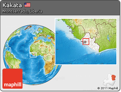 Physical Location Map of Kakata, highlighted country, highlighted parent region