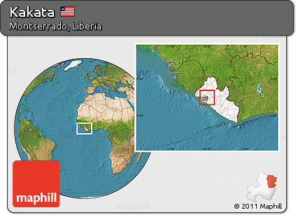 Satellite Location Map of Kakata, highlighted country, highlighted parent region