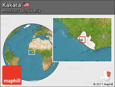 Satellite Location Map of Kakata, highlighted country, highlighted parent region