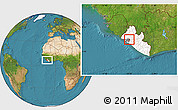 Satellite Location Map of Kakata, highlighted country, highlighted parent region