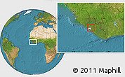 Satellite Location Map of Kakata, highlighted parent region