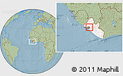 Savanna Style Location Map of Kakata, highlighted country, highlighted parent region, hill shading
