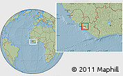 Savanna Style Location Map of Kakata, highlighted parent region, within the entire country, hill shading