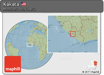 Savanna Style Location Map of Kakata, highlighted parent region, hill shading