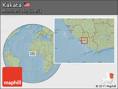 Savanna Style Location Map of Kakata, highlighted parent region, hill shading