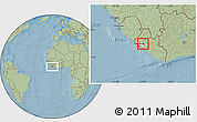 Savanna Style Location Map of Kakata, highlighted parent region, hill shading