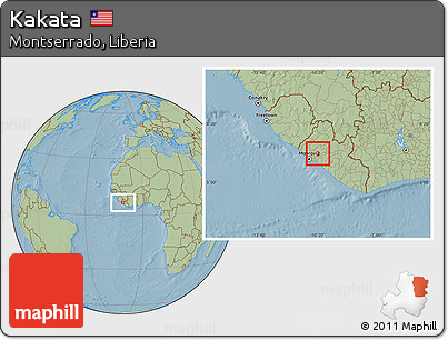 Savanna Style Location Map of Kakata, hill shading