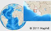 Shaded Relief Location Map of Kakata, highlighted country, within the entire country