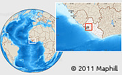 Shaded Relief Location Map of Kakata, highlighted country, highlighted parent region
