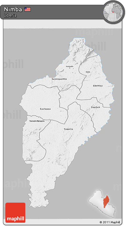 Gray 3D Map of Nimba, single color outside