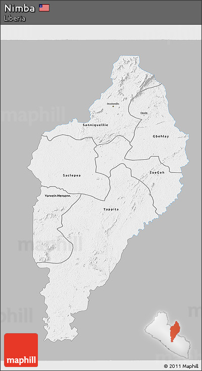 Gray 3D Map of Nimba, single color outside
