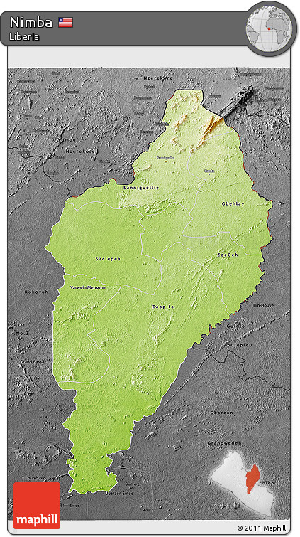 Physical 3D Map of Nimba, darken, desaturated