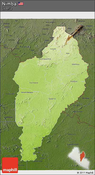 Physical 3D Map of Nimba, darken