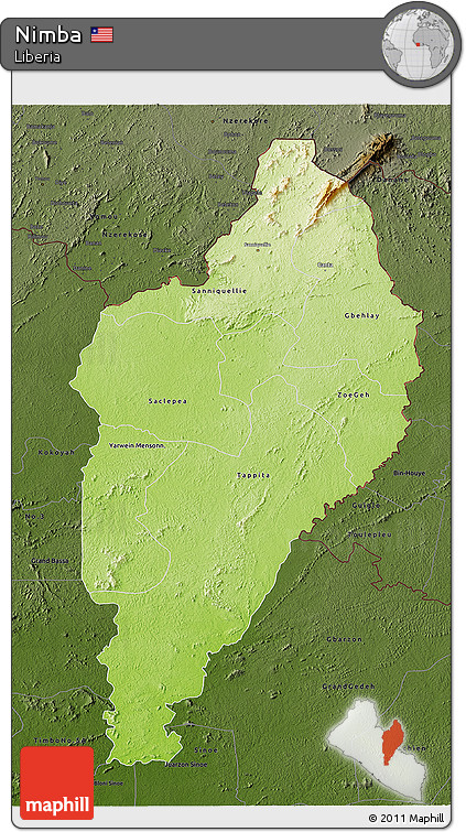 Physical 3D Map of Nimba, darken
